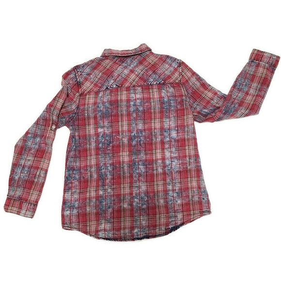 love, FIRE Medium Pink Blue Plaid Button Up Shirt Top - Picture 3 of 6